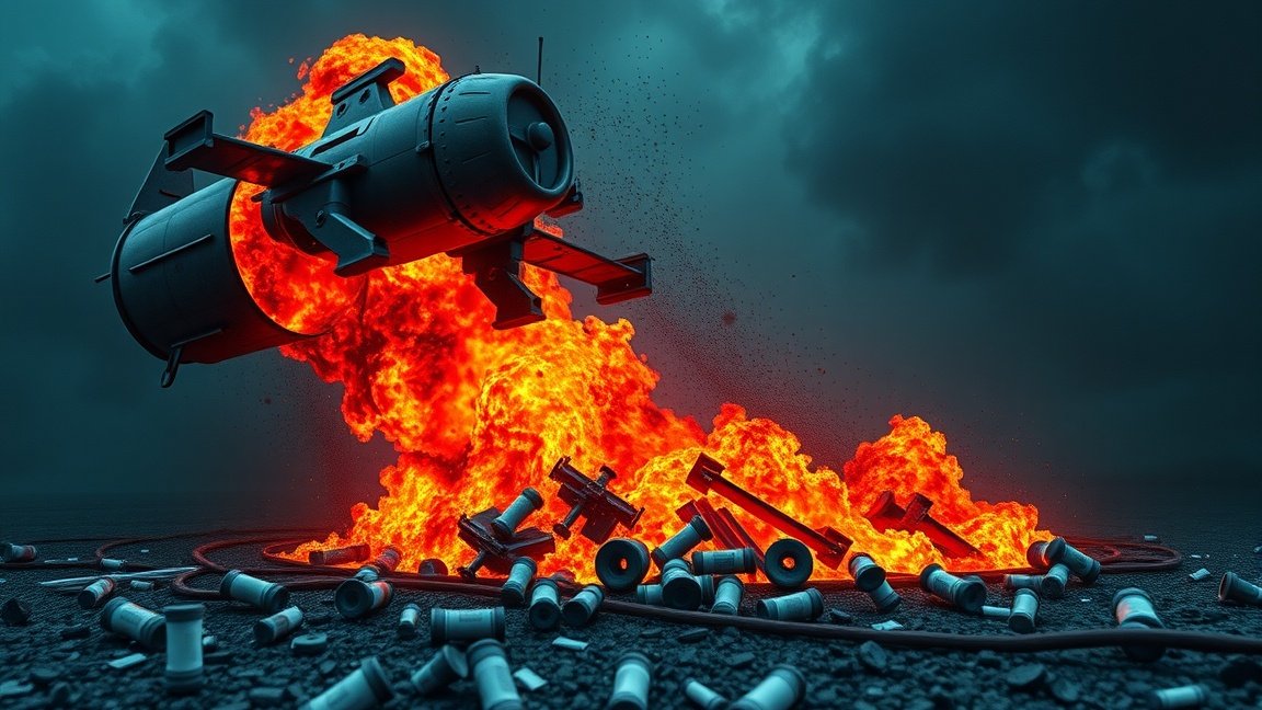 Rusty cans exploding amidst fiery background, symbolizing drug dangers.