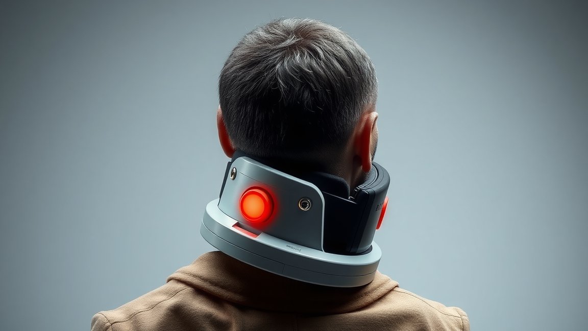 Szürke háttér előtt álló férfi Schanz-gallérban