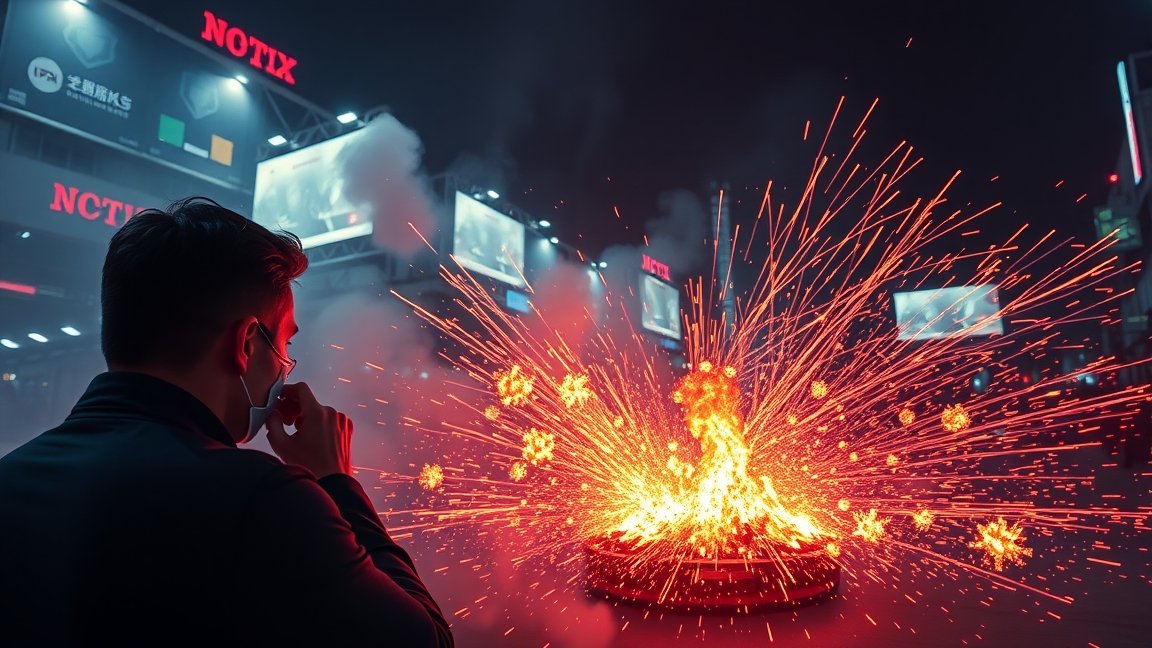 Férfi tűzijáték hatású bemutató előtt, városi környezetben.