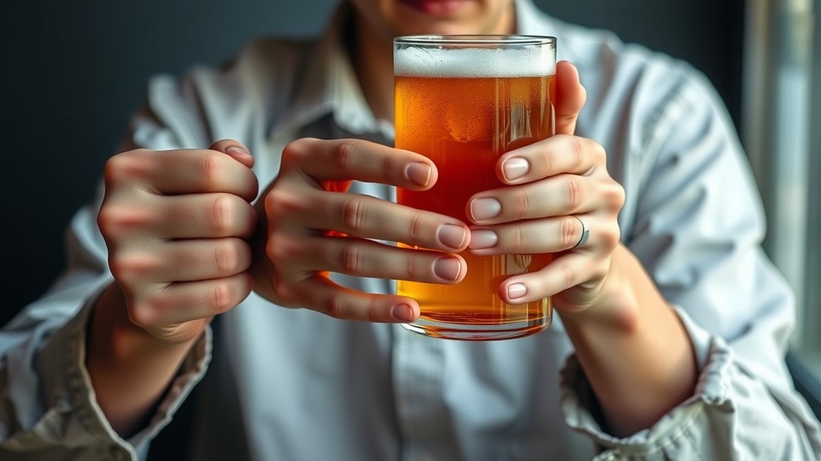 Egy személy üveg sört tart a kezében, ami a nyugalmat szimbolizálja.