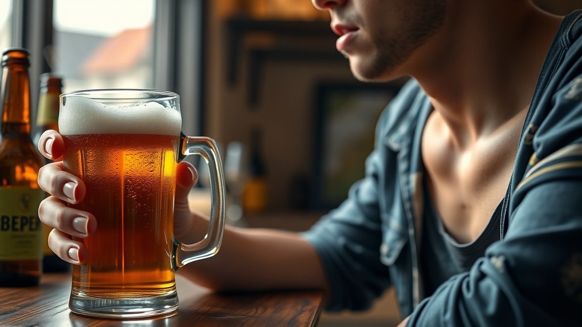 Egy fiatal ember kézben tart egy pohár sört