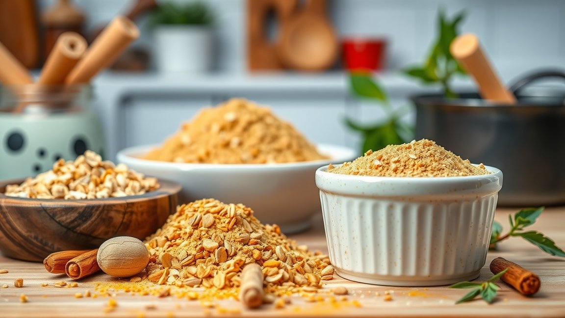 Szerecsendió őrlemény és fűszerek a konyhában, egészséges fűszerezéshez.