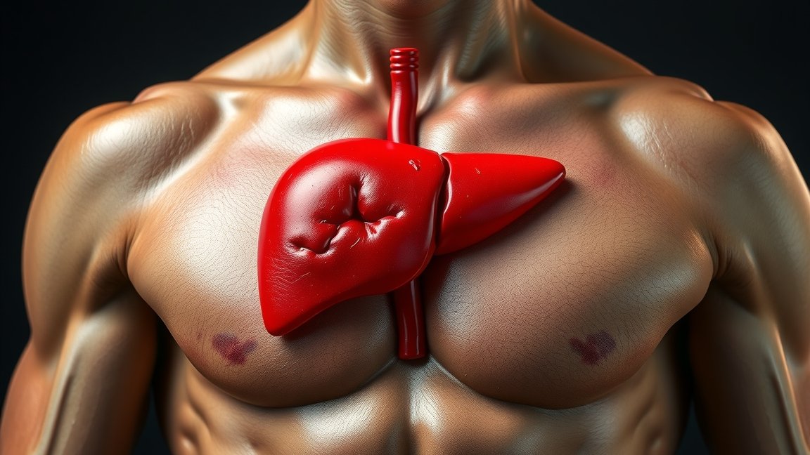 Az emberi máj anatómiai ábrázolása szteroidhasználat mellett.