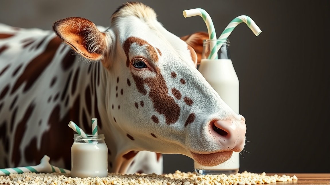 Tehén tejjel és üvegekben, egészségi előnyökkel