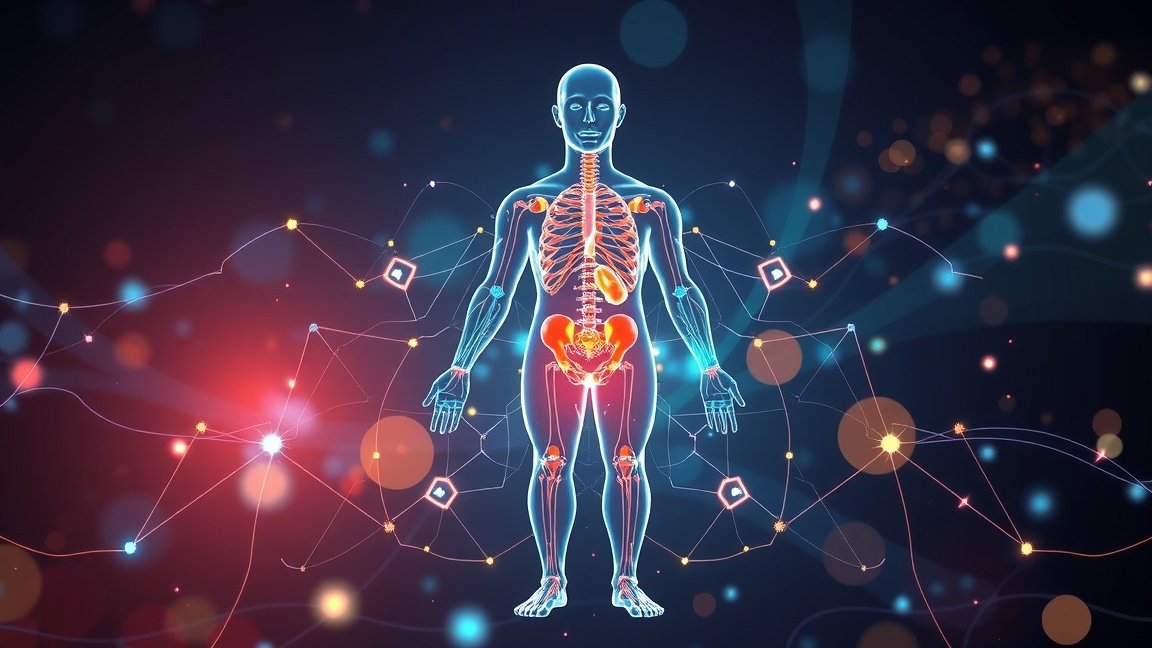 Az emberi test szimbolikus ábrázolása a teobromin hatásainak bemutatására.