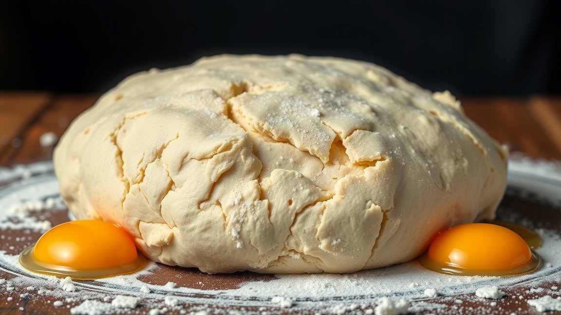 Tészta tojással, mely gazdag ízt és textúrát ad a sütéshez