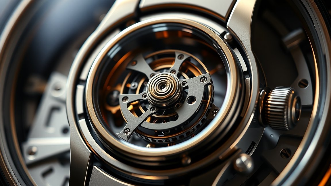 A tourbillon óraszerkezet részletes képe, amely gravitációs hibákat korrigál.