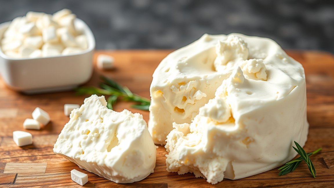 Friss túró és apró túrók a deszkán, egészséges táplálkozás