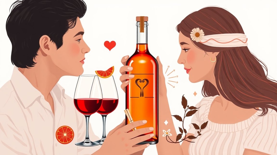 Két fiatal ember alkoholt iszol, a párkapcsolat szimbólumával