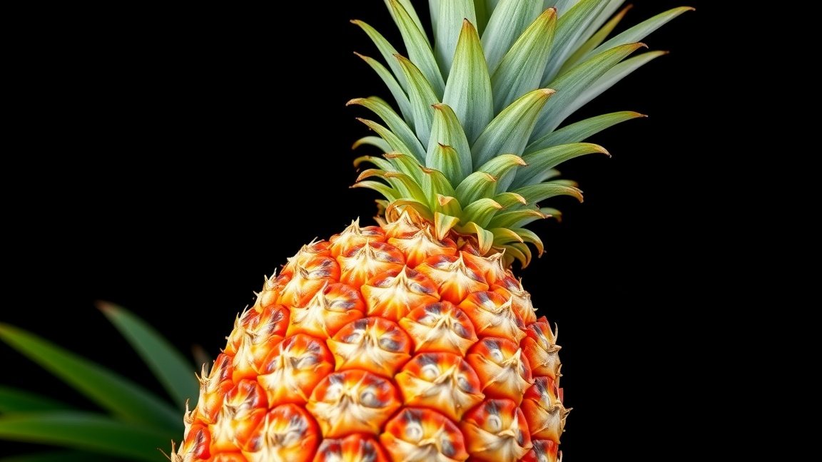 Friss ananász egy fekete háttér előtt, a trópusi gyümölcs szépsége.