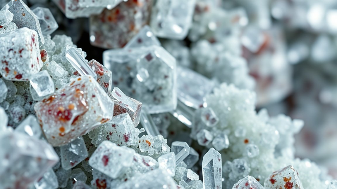 Különböző ásványi anyagok közelről, fontos nyomelemek az egészséghez