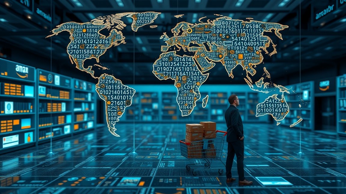 Digitális világ térképe bemutatja az Amazon kereskedelmét.