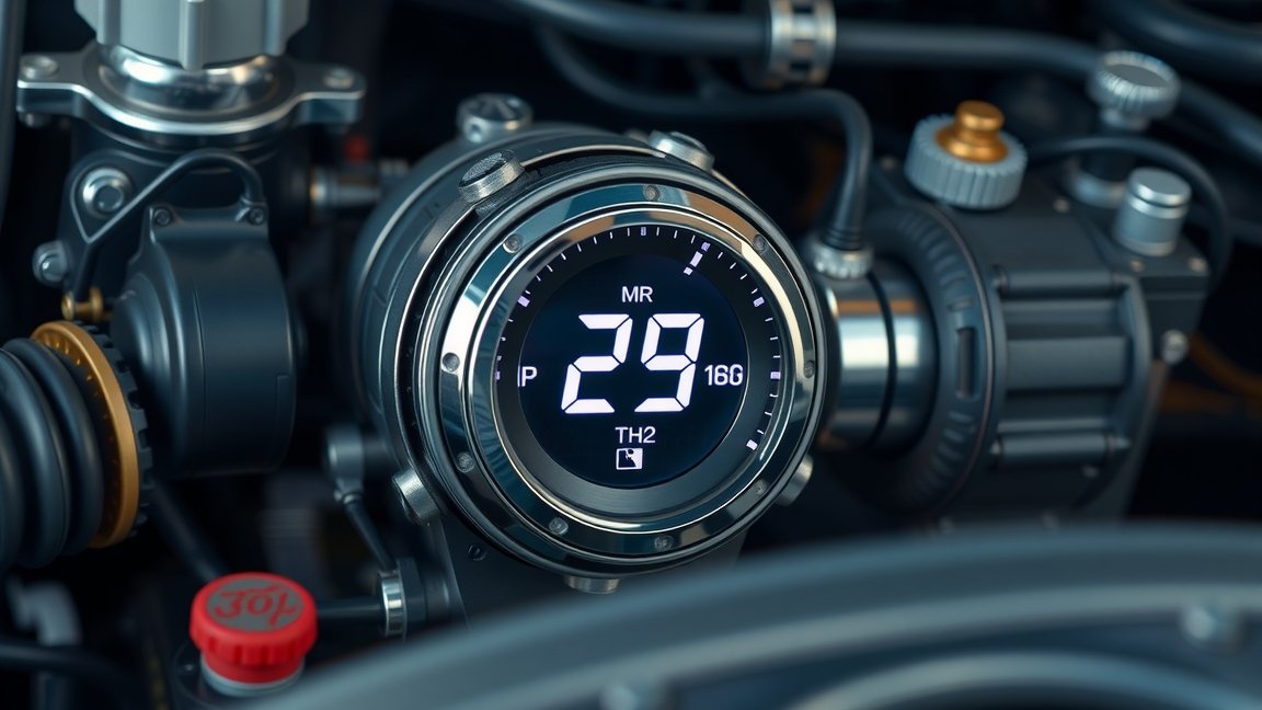 Autó termosztát digitális kijelzője a motorban.