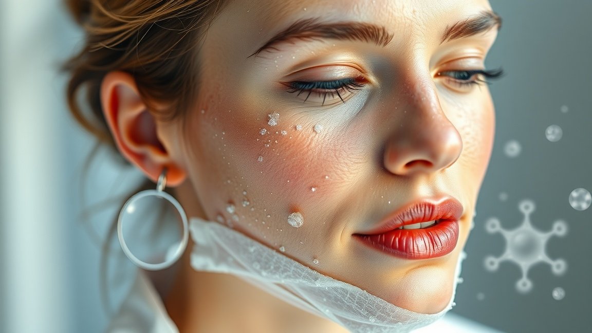 Női arcbőr ezüst nanokapszulás bőrápolás közben