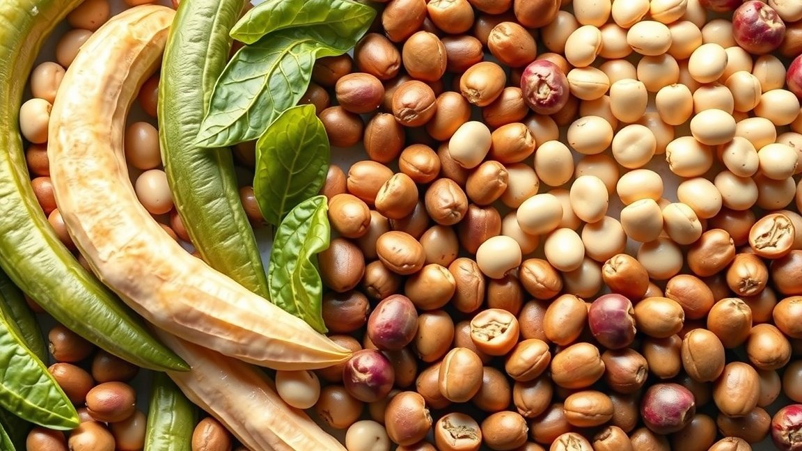 Különböző fajtájú babok és levelek egy tányéron