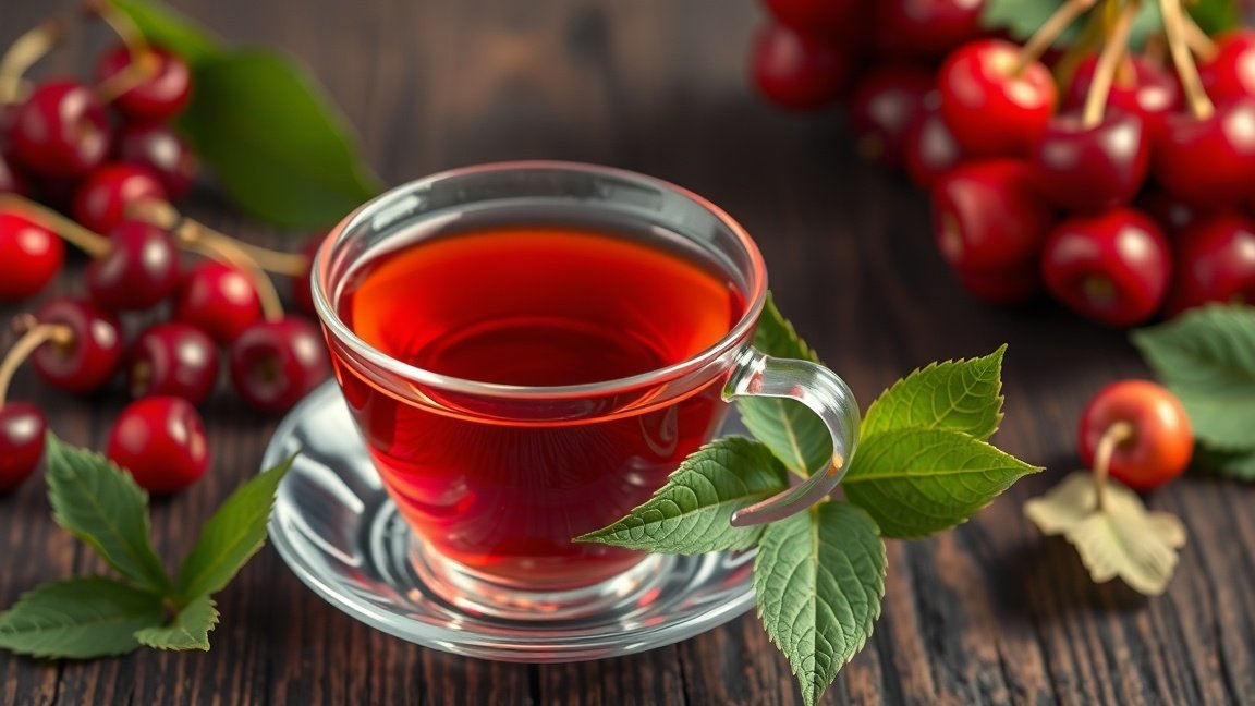 Cseresznyeszár tea frissítő gyógyital, egészséges hatásokkal.