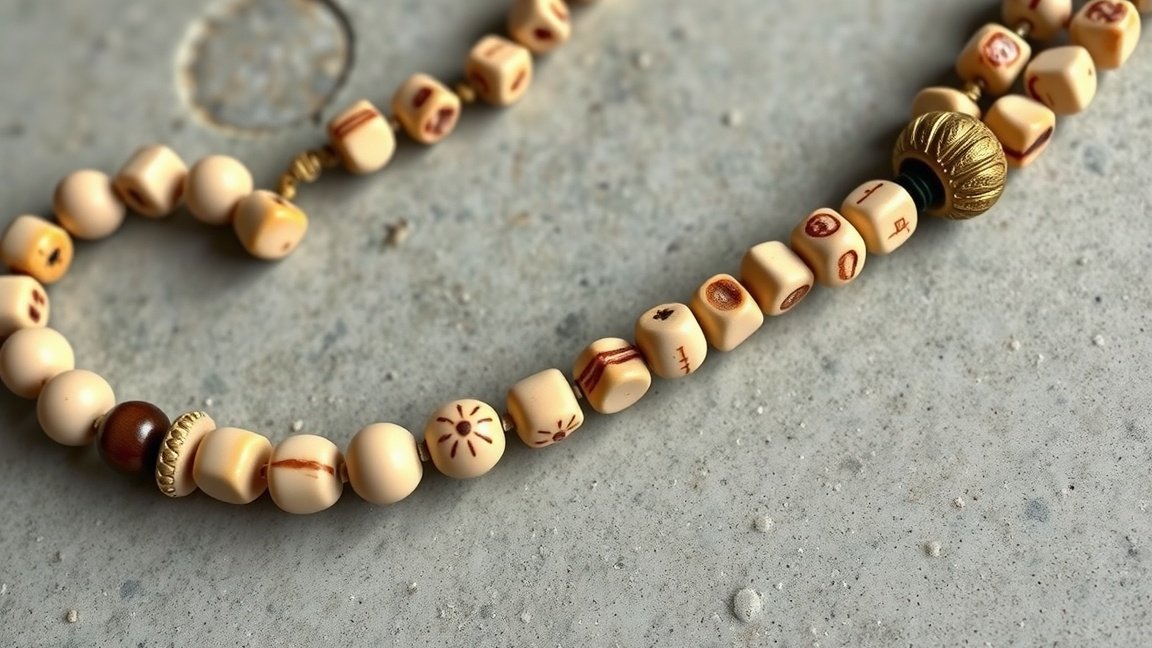 Csont mala imafüzér, természetes anyagból készült, meditációhoz és spiritualitáshoz.