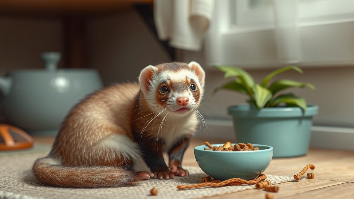 Egy csörgőrény odanéz, miközben az etetőtáljából eszik.