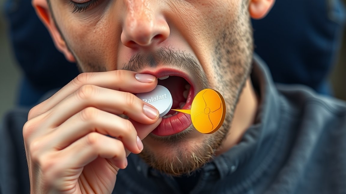 Férfi, aki Daedalon tablettát vesz be szájában.