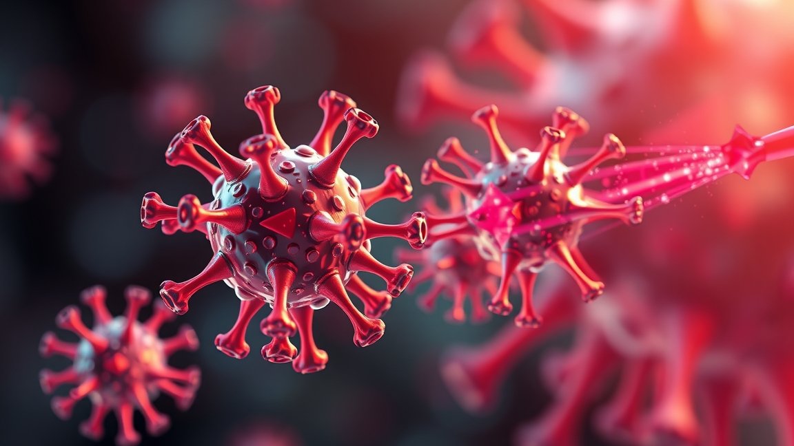 Mikroszkópikus vírusok illusztrációja, a baktériumok elleni harc