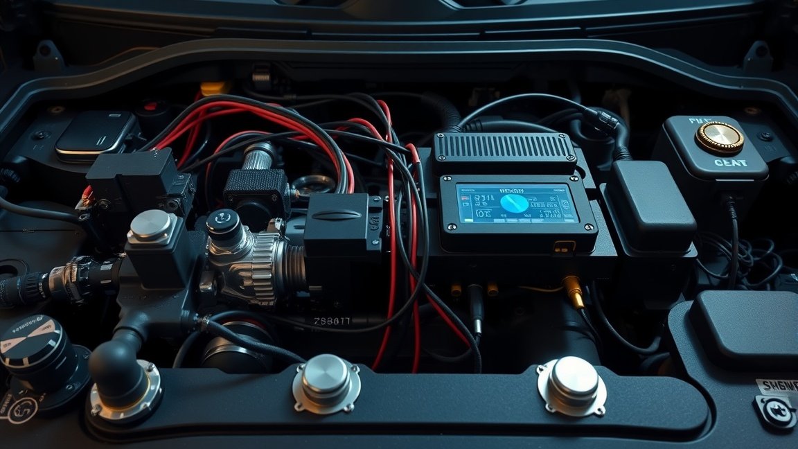 Elektromos gyújtásrendszer részletei egy modern autóban.