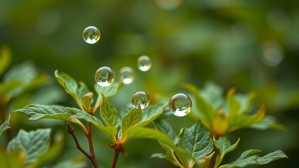 Zöld levelek vízcseppekkel, a természet szépségei
