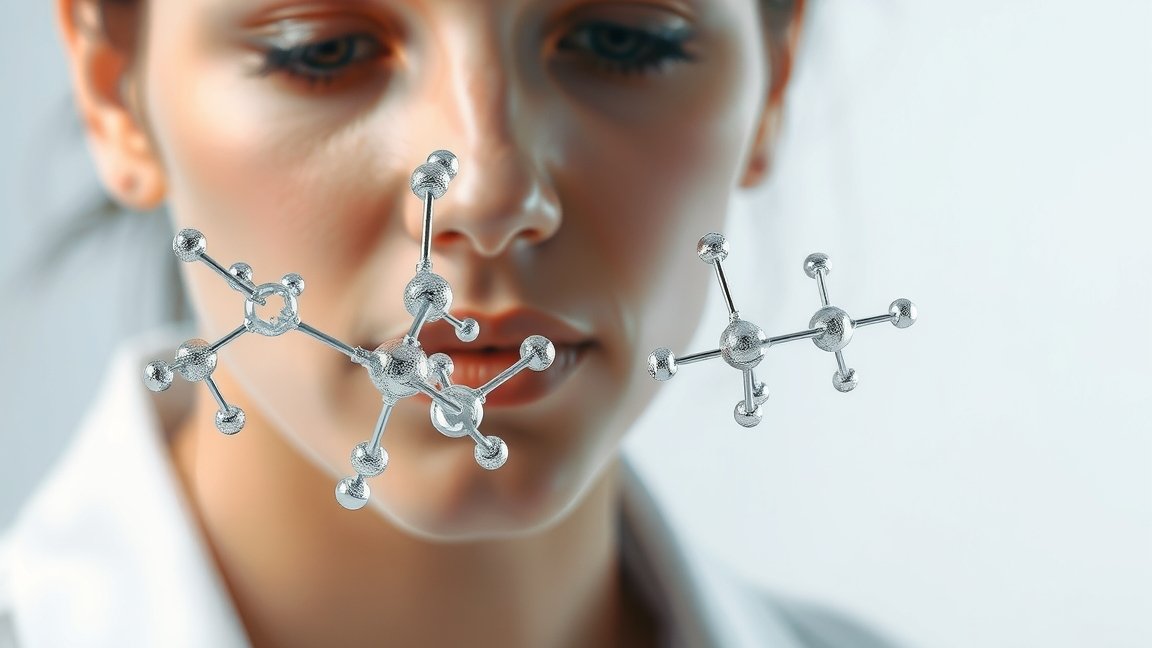 Ezüst-klorid molekulák megjelenítése közelről, női tudós előtt