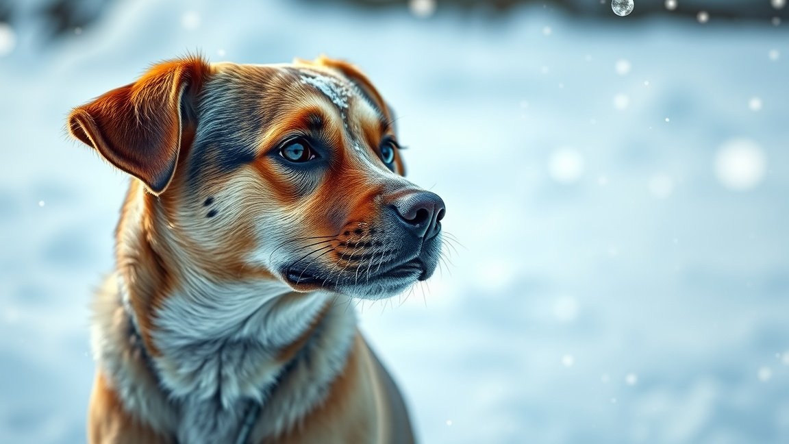 Kutyafajta téli környezetben, amely a fagyálló mérgezés veszélyeire figyelmeztet
