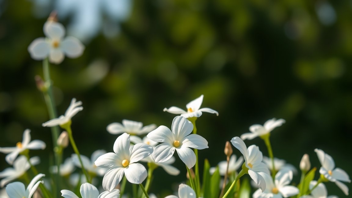 Fehérmályva virágok egy zöld háttér előtt, a természetes szépség szimbóluma.