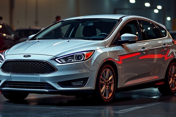 Ford Focus autó parkolóban, modern dizájn és fények