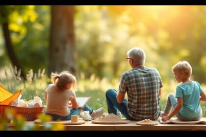 Család együtt tölti az időt a természetben, egészséges életmód