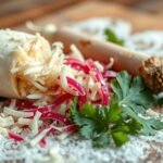 Reszelt torma és friss zöldfűszerek egy asztalon