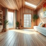 Fényes, fából készült nappali padlófűtéssel és kényelmes bútorokkal.