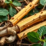 Édesgyökér gyökerek és levelek a természetben