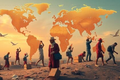 Migrációs hatások az egész világon, társadalmi és kulturális aspektusokkal.