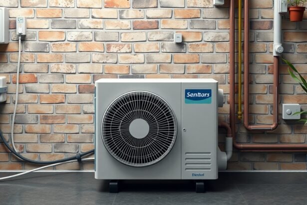 Álló klíma egység működés közben, modern otthoni környezetben.