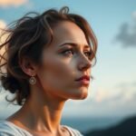 Egy fiatal nő gondolkodva a természetben, életmódváltásra összpontosítva.