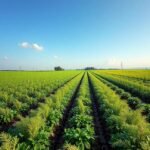 Zöldségföld a napfényben, terméshozam növelésére optimalizálva.