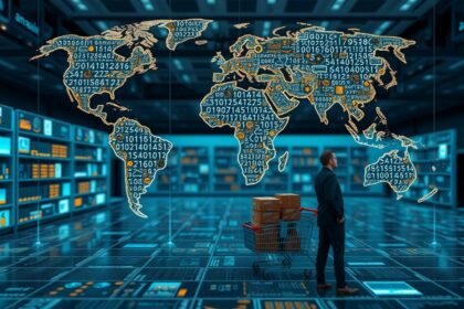 Digitális világ térképe bemutatja az Amazon kereskedelmét.