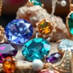 Színes ásványékszerek különböző formákban és kövekkel.
