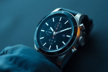 Modern okosóra képe, fekete tárcsával és ezüst tokkal.