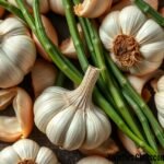 Fokhagyma, friss zöldhagymával, egészségügyi előnyök.