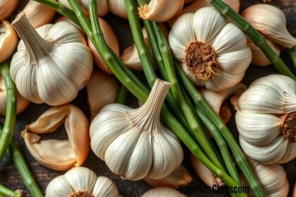 Fokhagyma, friss zöldhagymával, egészségügyi előnyök.
