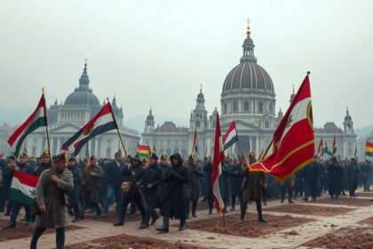 Rákóczi-szabadságharc megemlékezés, zászlók felvonulása.