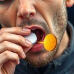 Férfi, aki Daedalon tablettát vesz be szájában.