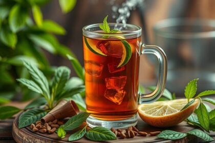 Frissítő maté tea mentával és lime-mal, egészséges energiaital.