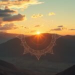 Napsütés a hegyek felett és mandala mintázat