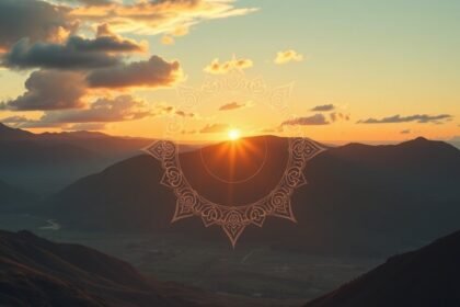 Napsütés a hegyek felett és mandala mintázat