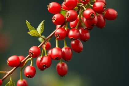 Friss goji bogyók zöld levelekkel, gazdag antioxidánsforrás.