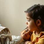 Két gyermek, egyik pihen, másik vigyáz rá, a biztonságos kötődés szimbóluma.